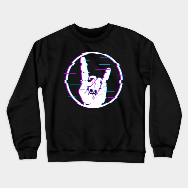 Glitch Sign of the Horns Sign Hand Rock and Metal Crewneck Sweatshirt by SinBle